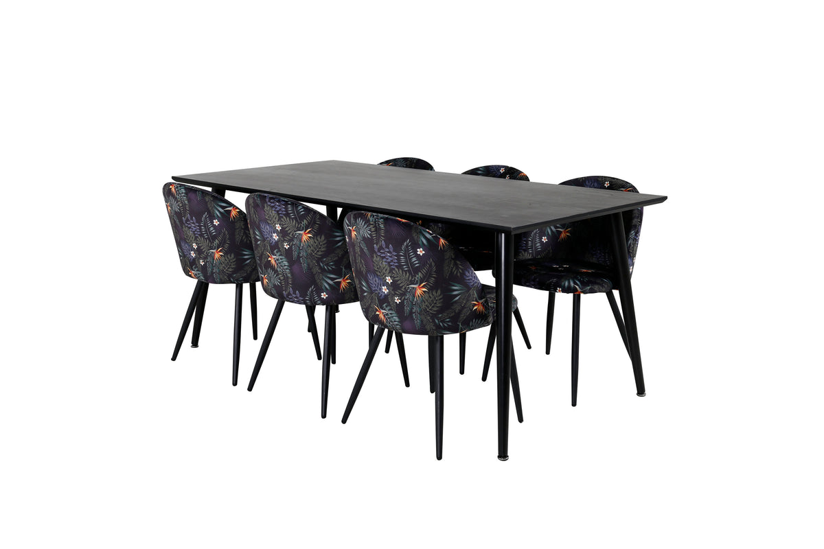 Dipp matgrupp med Velvet-stolar 180x90 cm svart faner