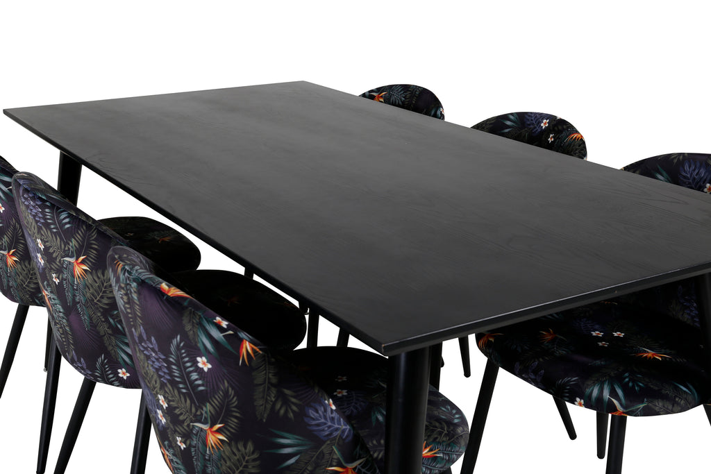 Dipp matgrupp med Velvet-stolar 180x90 cm svart faner