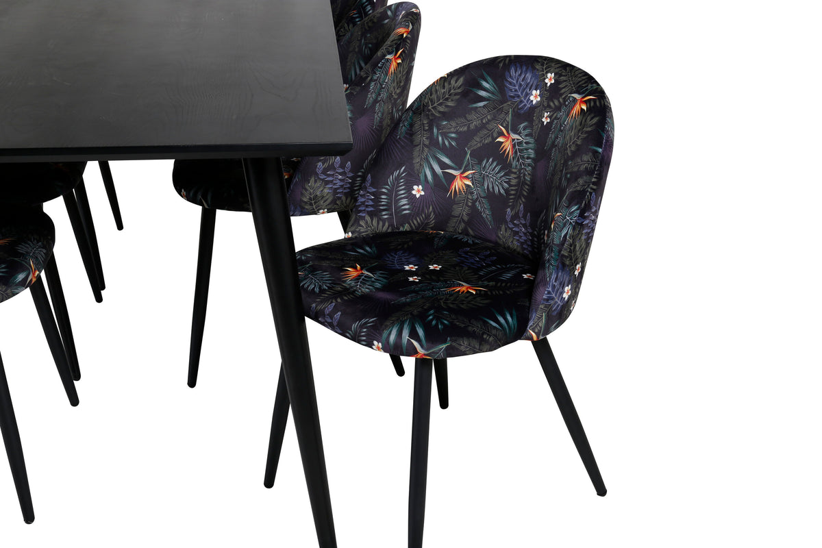Dipp matgrupp med Velvet-stolar 180x90 cm svart faner