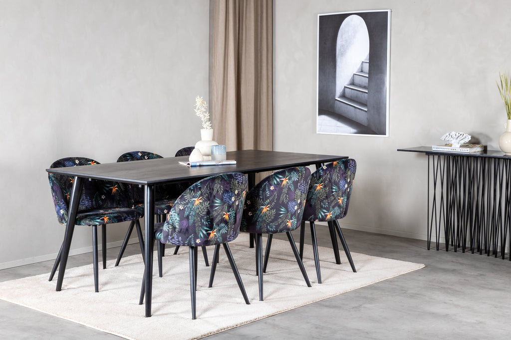 Dipp matgrupp med Velvet-stolar 180x90 cm svart faner