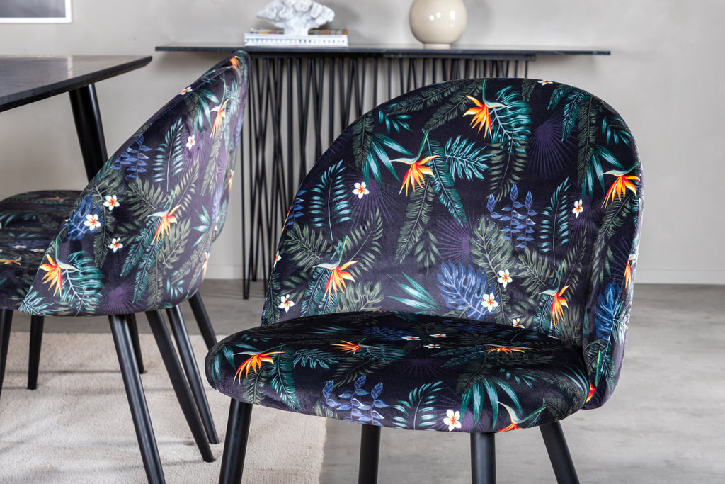 Dipp matgrupp med Velvet-stolar 180x90 cm svart faner