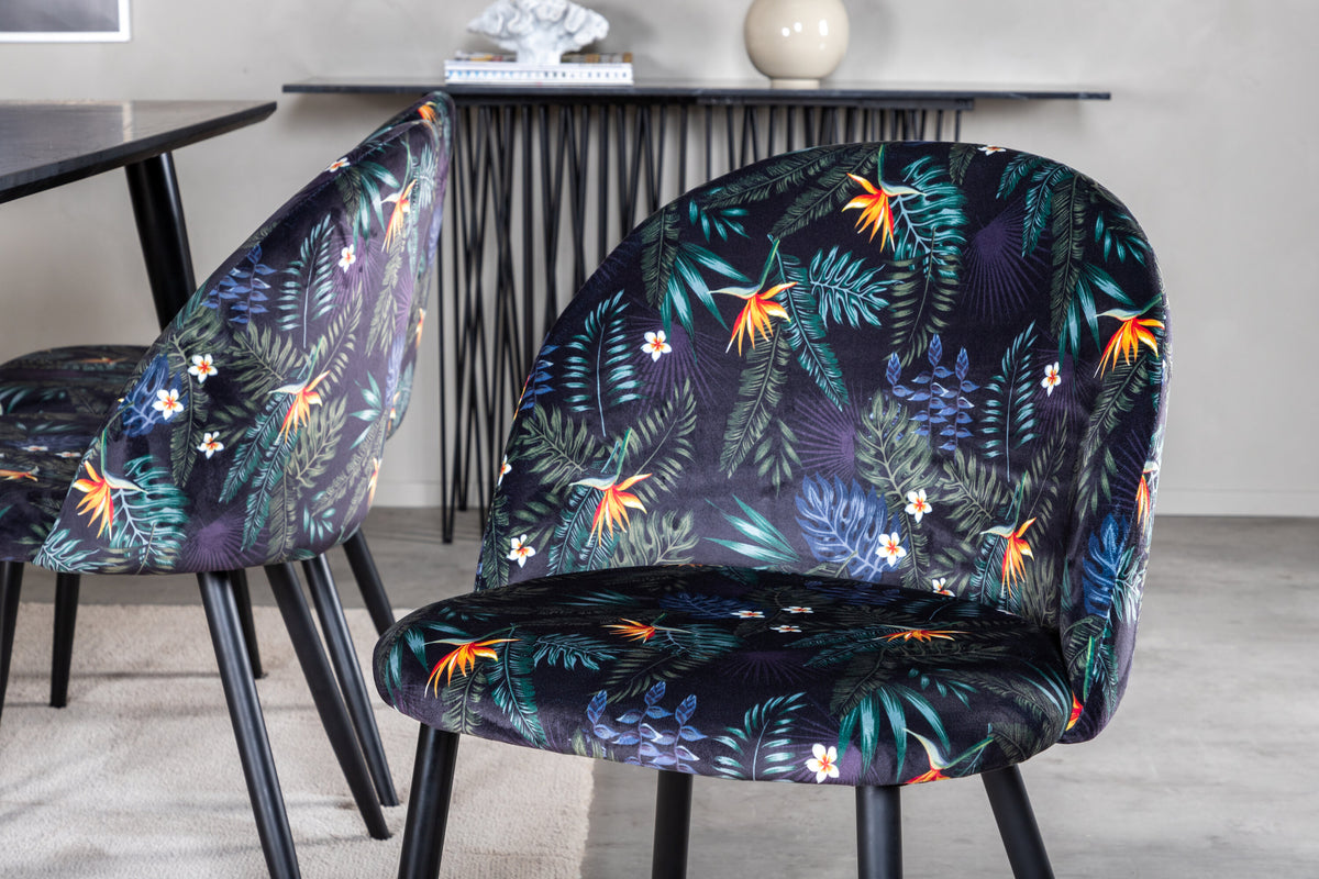 Dipp matgrupp med Velvet-stolar 180x90 cm svart faner