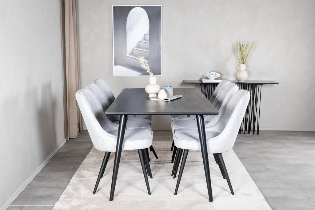 Dipp matgrupp med Velvet Deluxe-stolar 180x90 cm svart faner