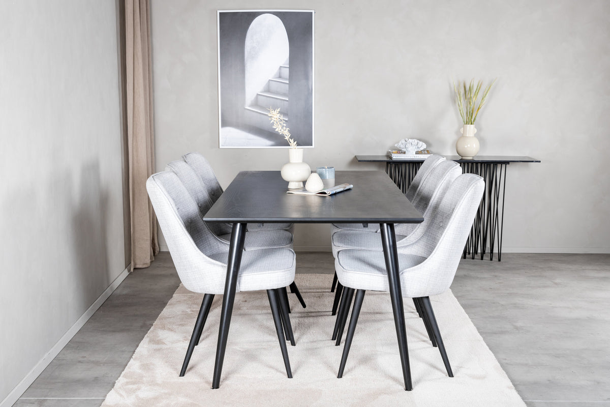 Dipp matgrupp med Velvet Deluxe-stolar 180x90 cm svart faner