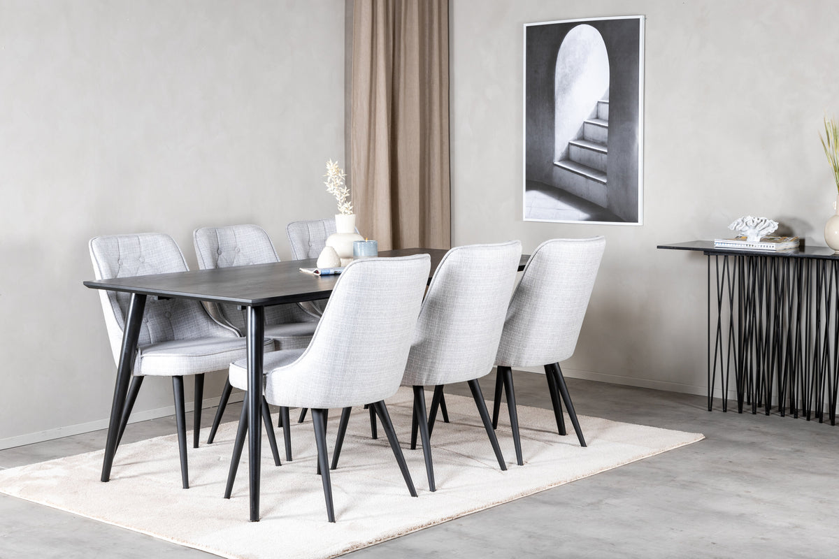 Dipp matgrupp med Velvet Deluxe-stolar 180x90 cm svart faner