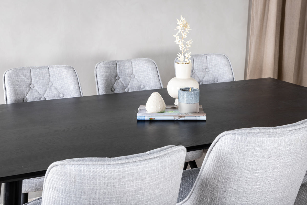 Dipp matgrupp med Velvet Deluxe-stolar 180x90 cm svart faner