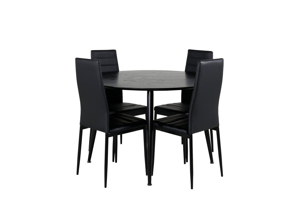 Dipp matbord svart faner/helsvarta ben 115 cm med Slim High Back matstol