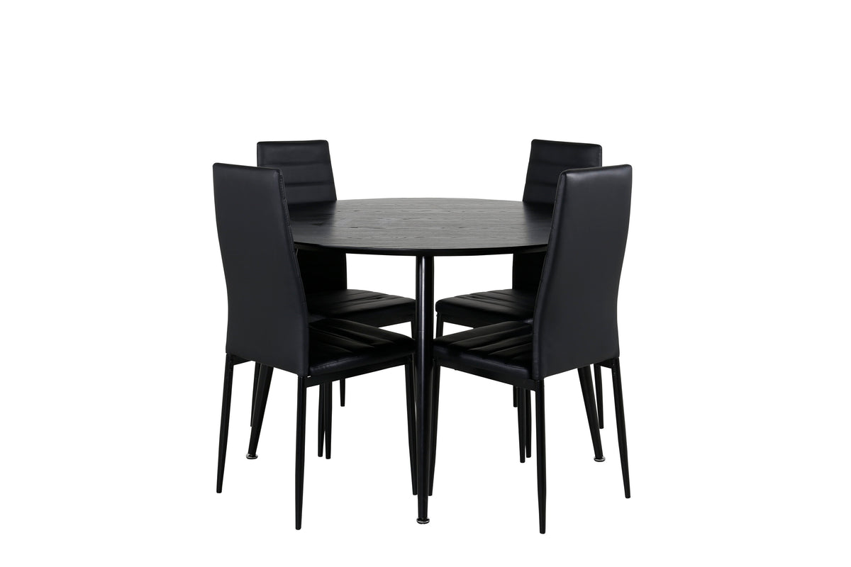 Dipp matbord svart faner/helsvarta ben 115 cm med Slim High Back matstol