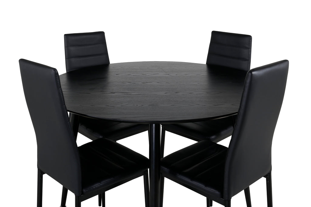 Dipp matbord svart faner/helsvarta ben 115 cm med Slim High Back matstol