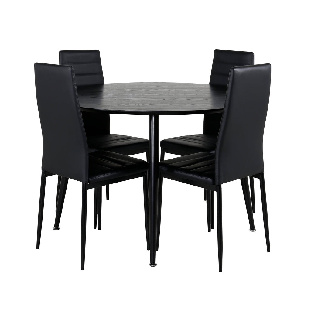 Dipp matbord svart faner/helsvarta ben 115 cm med Slim High Back matstol