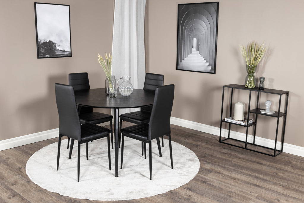 Dipp matbord svart faner/helsvarta ben 115 cm med Slim High Back matstol