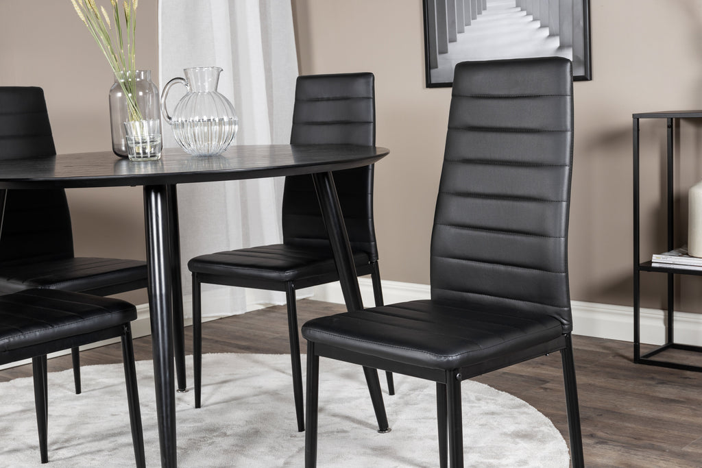 Dipp matbord svart faner/helsvarta ben 115 cm med Slim High Back matstol