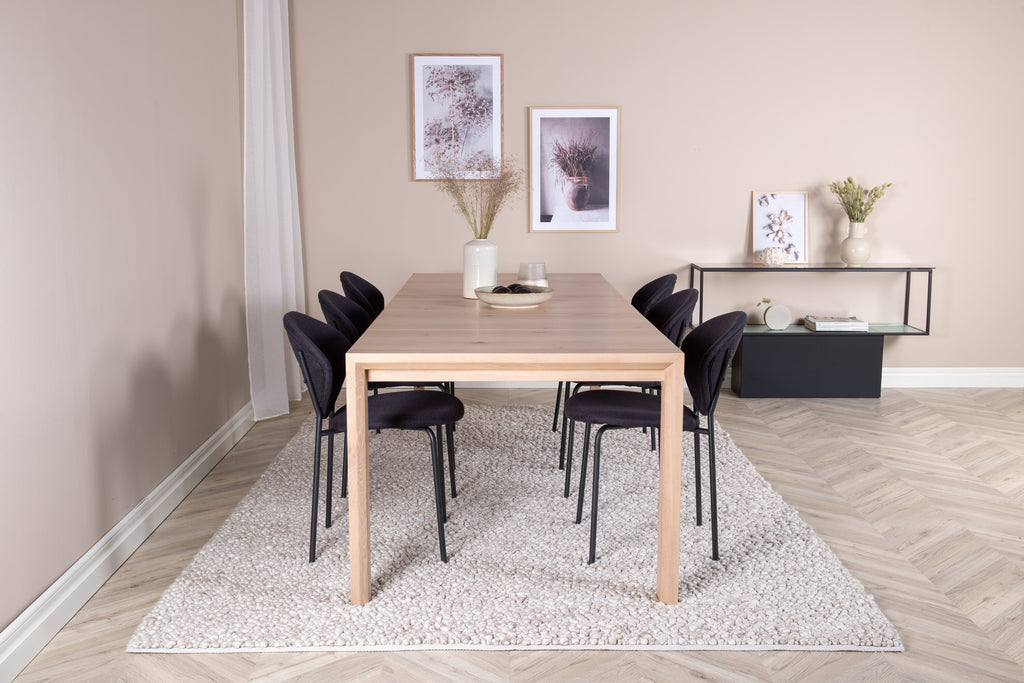 Slider/Vault rektangulär matgrupp med förlängningsbart bord 170+40+40 cm vitlaserad/svart