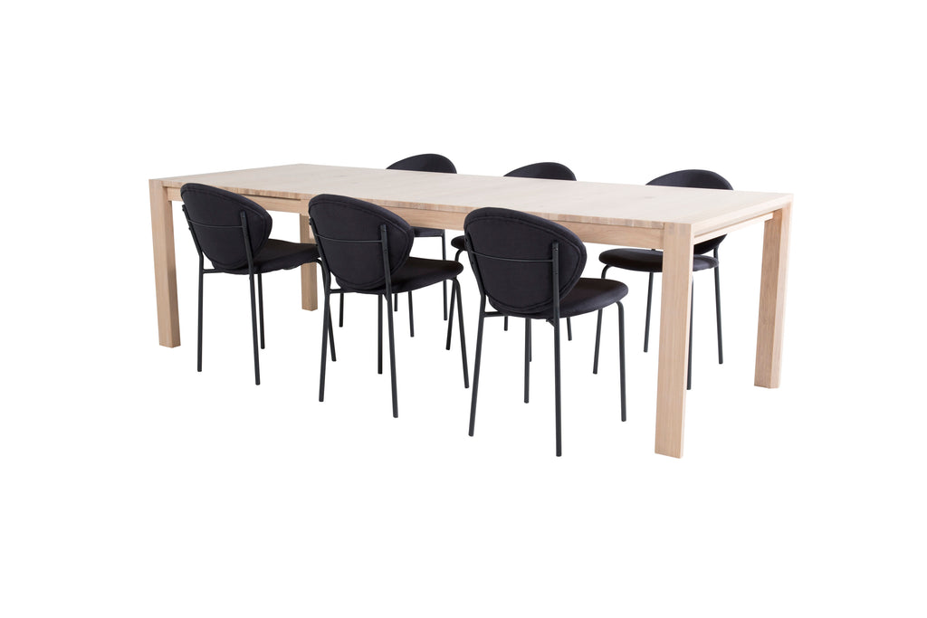 Slider/Vault rektangulär matgrupp med förlängningsbart bord 170+40+40 cm vitlaserad/svart