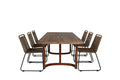Erica matgrupp 214x100 cm borstad akacia/svart/lattebeige med 6 Lindos stapelbara stolar