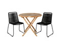 Cane cafébord Ø80cm bambu med Lindos stapelstol svart aluminium/svart rep 2-pack
