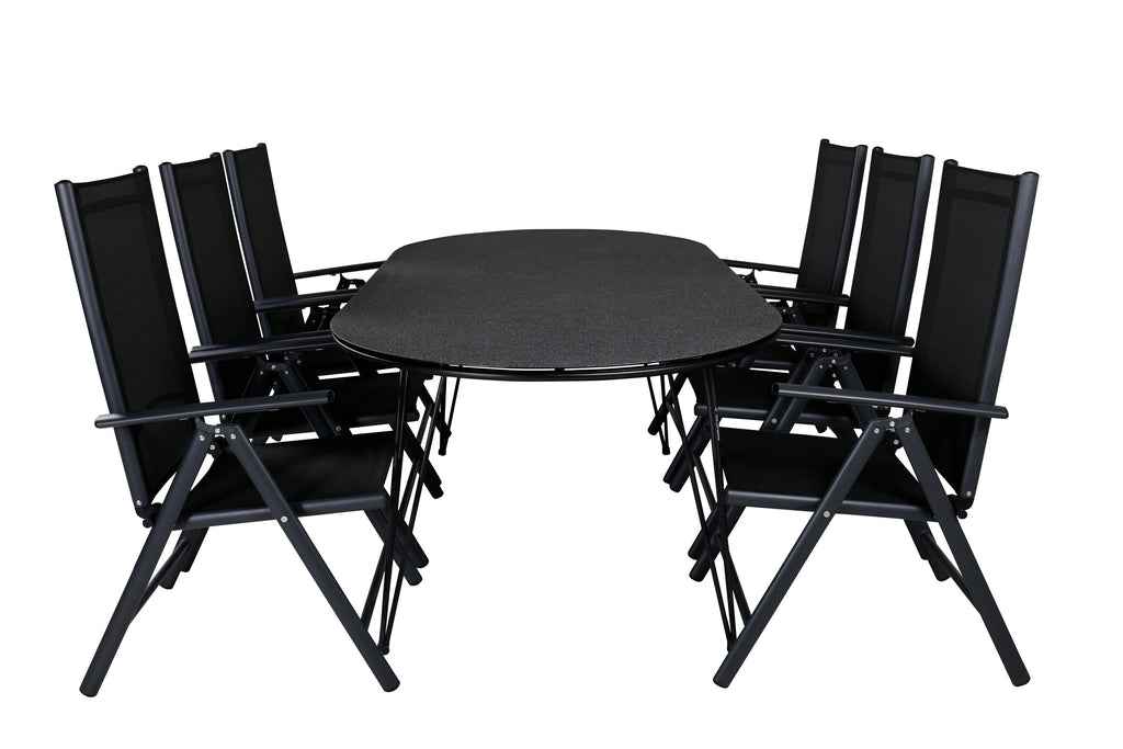 Viga matgrupp med 6 Break positionsstolar 200x100 cm svart/grå