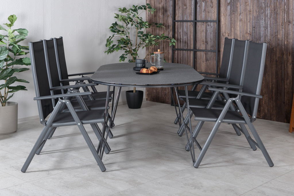 Viga matgrupp med 6 Break positionsstolar 200x100 cm svart/grå