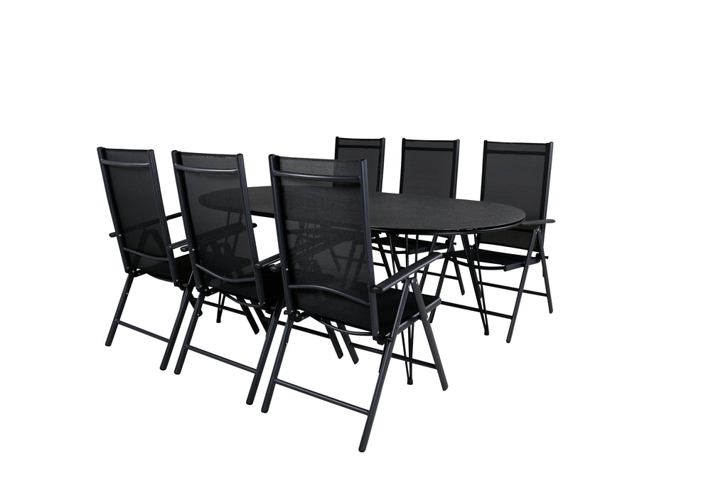 Viga matgrupp med 6 Break positionsstolar 200x100 cm svart/grå