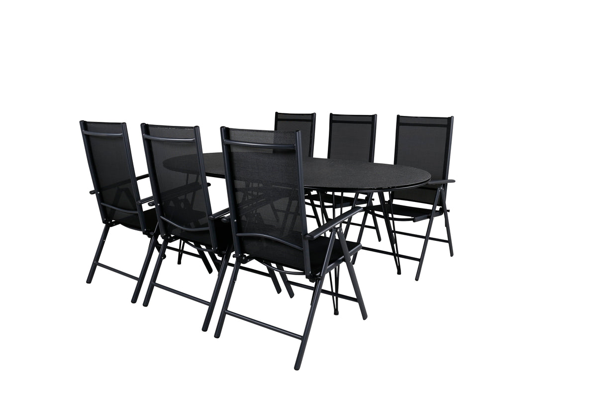 Viga matgrupp med 6 Break positionsstolar 200x100 cm svart/grå