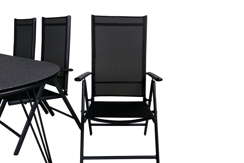 Viga matgrupp med 6 Break positionsstolar 200x100 cm svart/grå