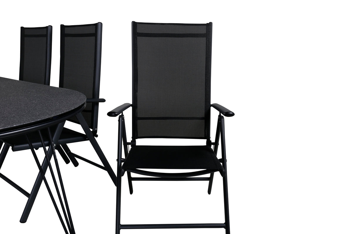 Viga matgrupp med 6 Break positionsstolar 200x100 cm svart/grå