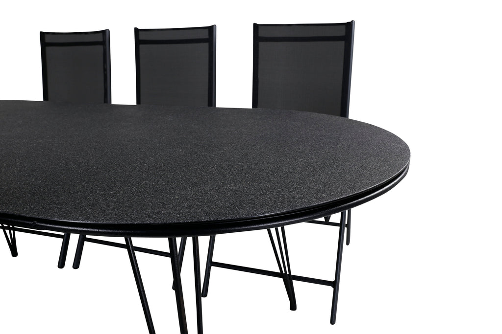 Viga matgrupp med 6 Break positionsstolar 200x100 cm svart/grå