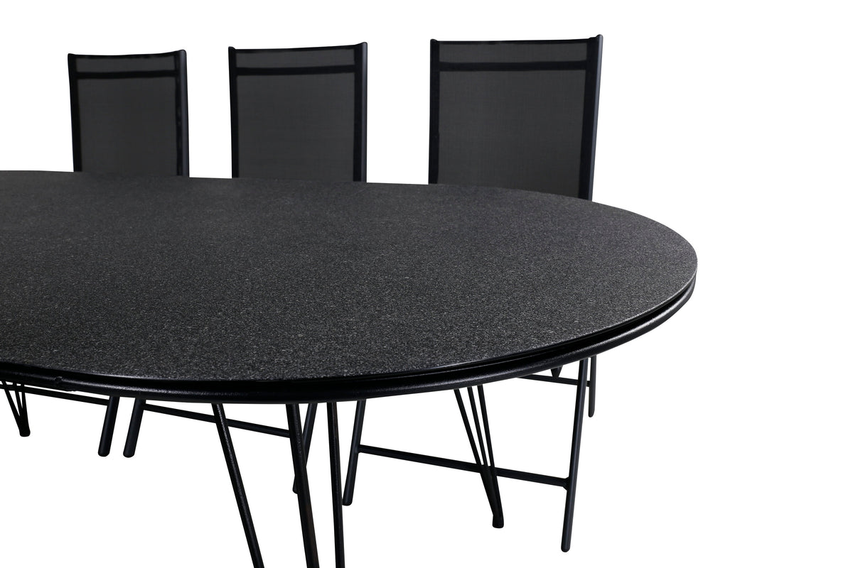 Viga matgrupp med 6 Break positionsstolar 200x100 cm svart/grå