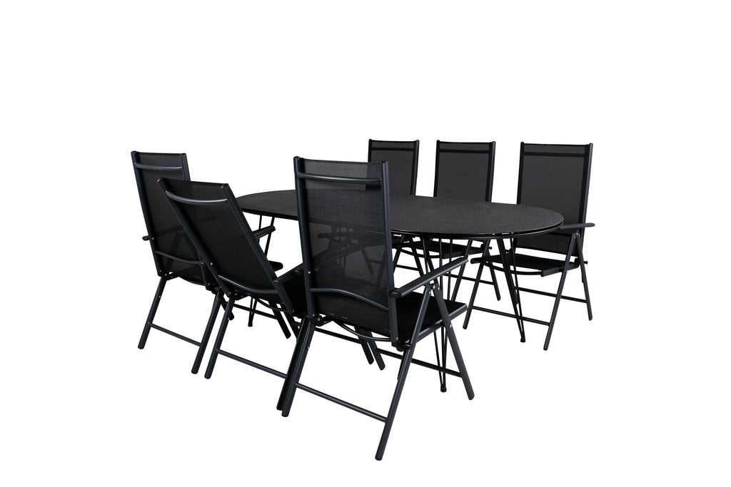 Viga matgrupp med 6 Break positionsstolar 200x100 cm svart/grå