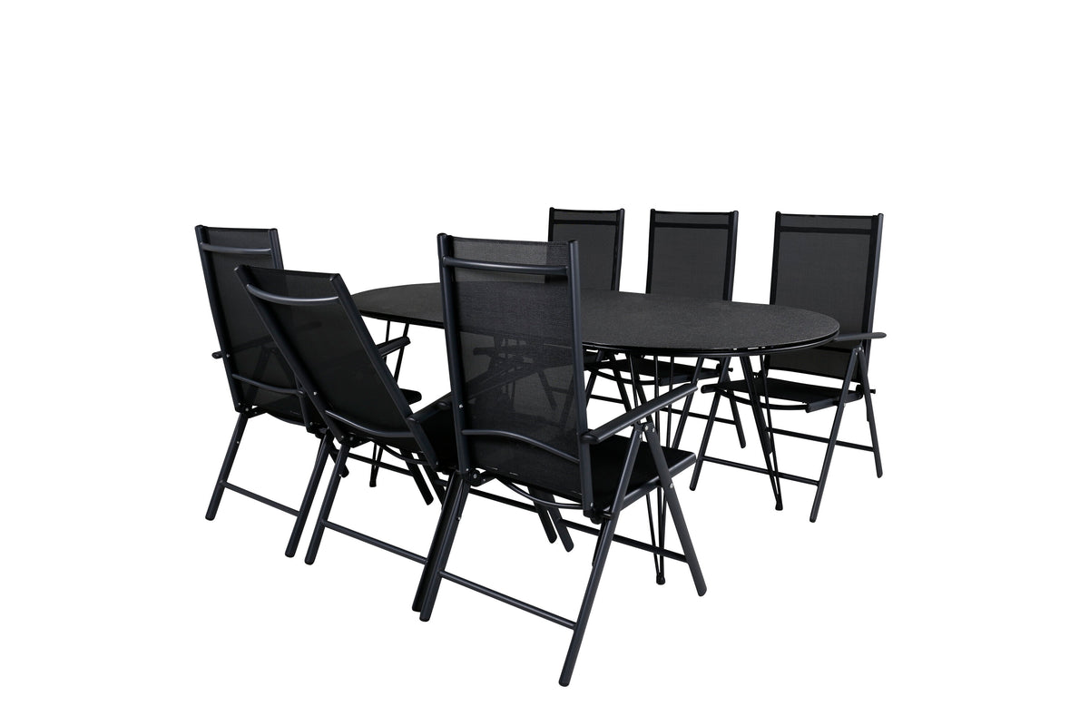 Viga matgrupp med 6 Break positionsstolar 200x100 cm svart/grå