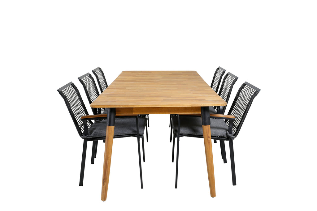 Julian matgrupp med 6 Dallas-stolar 210x100 cm akacia