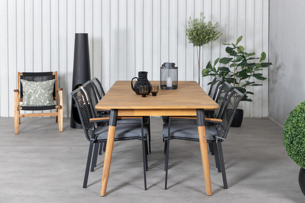 Julian matgrupp med 6 Dallas-stolar 210x100 cm akacia