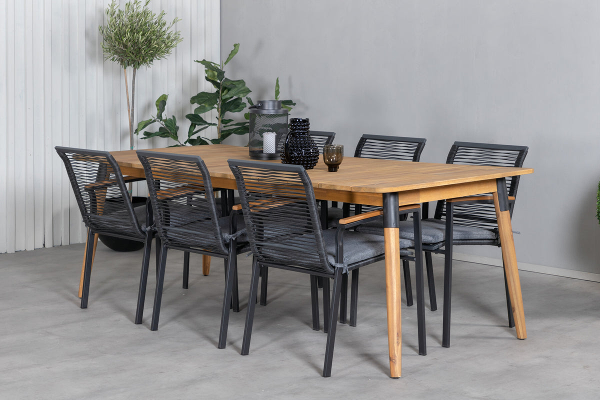 Julian matgrupp med 6 Dallas-stolar 210x100 cm akacia