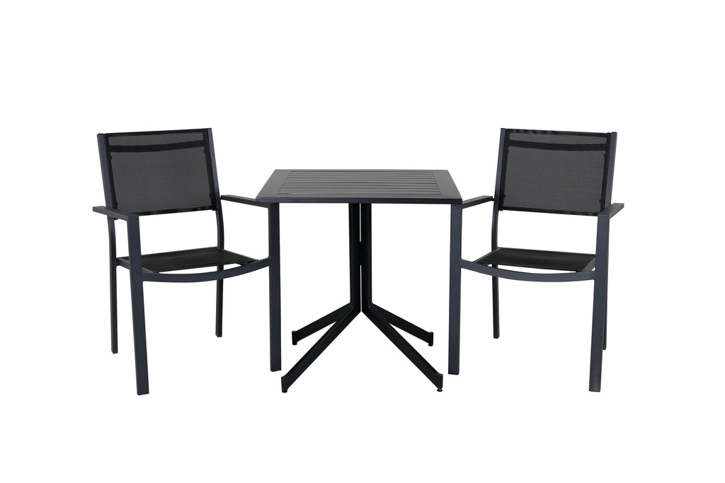 Way cafébord 70x70 med 2 Copacabana stapelbar stolar svart/svart