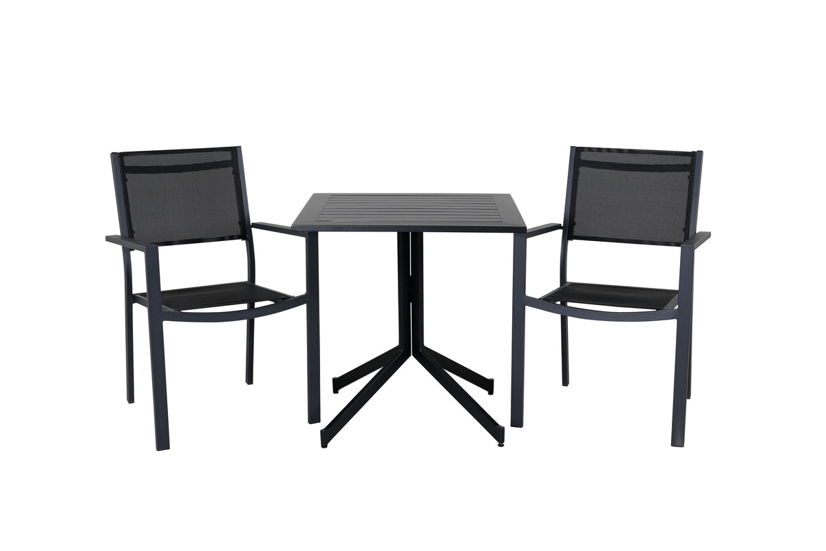 Way cafébord 70x70 med 2 Copacabana stapelbar stolar svart/svart