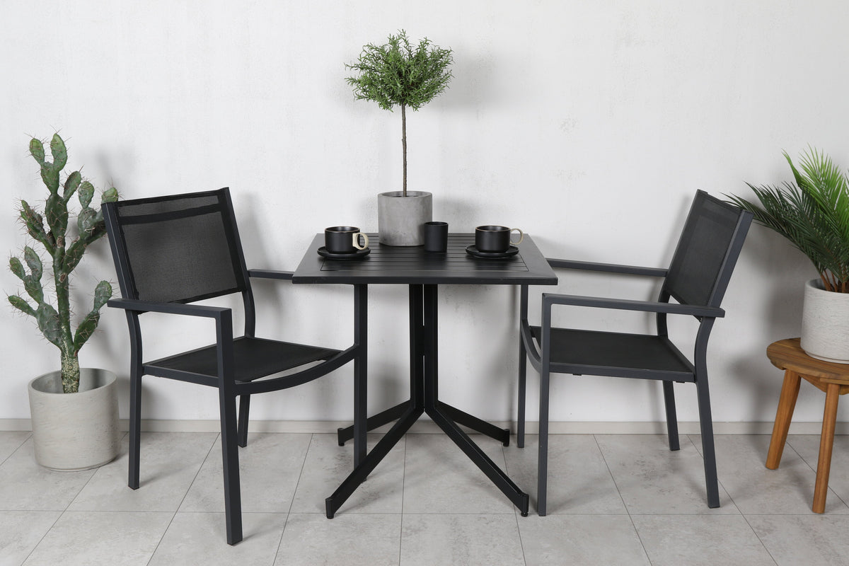 Way cafébord 70x70 med 2 Copacabana stapelbar stolar svart/svart