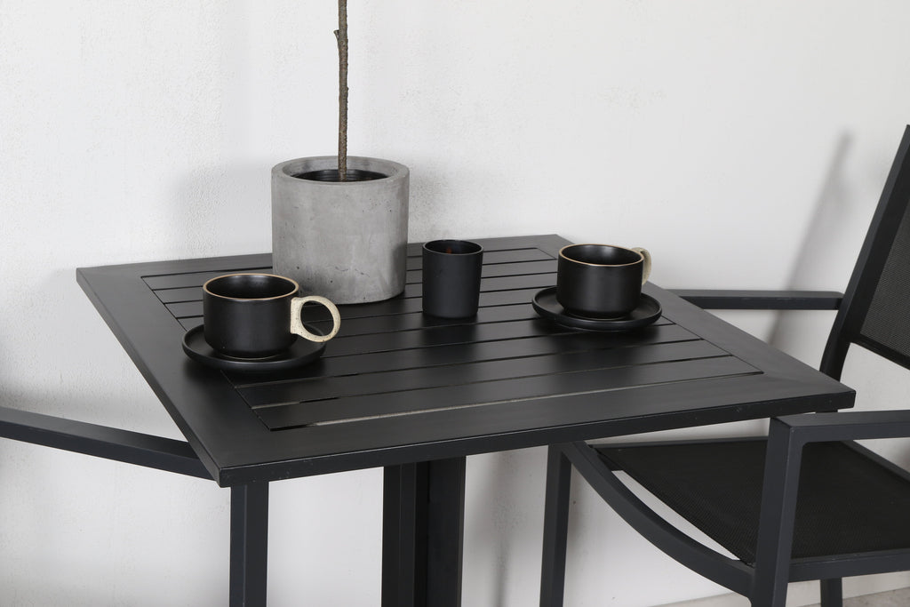 Way cafébord 70x70 med 2 Copacabana stapelbar stolar svart/svart