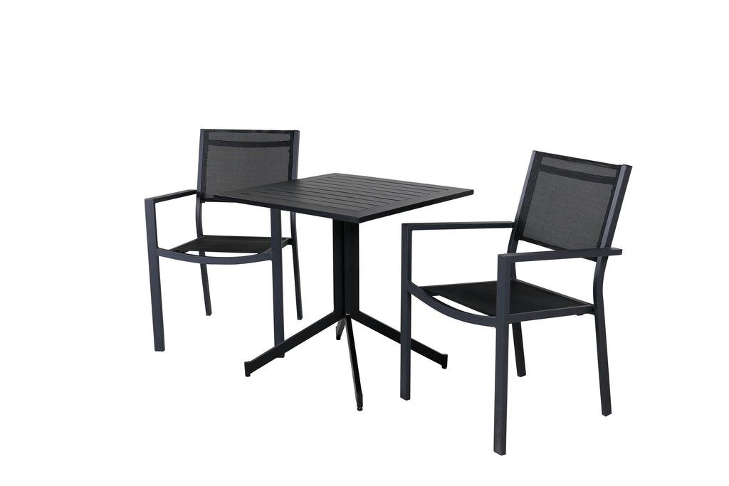 Way cafébord 70x70 med 2 Copacabana stapelbar stolar svart/svart