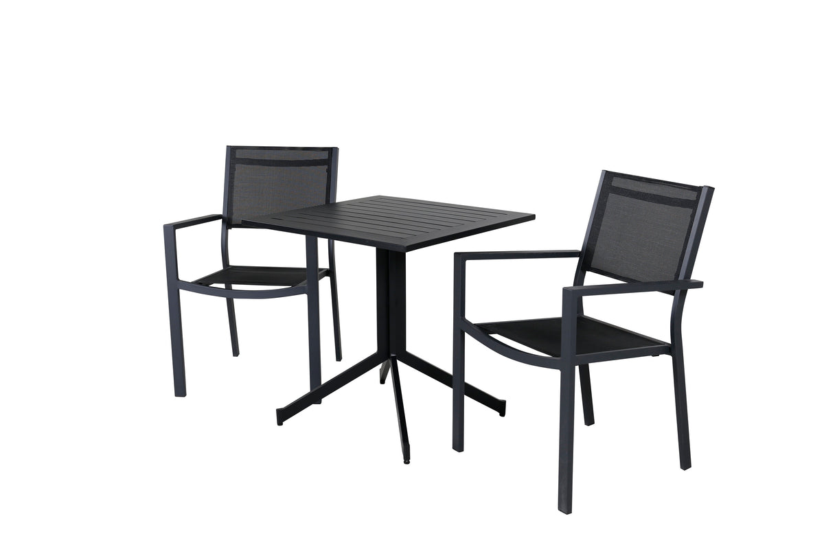 Way cafébord 70x70 med 2 Copacabana stapelbar stolar svart/svart