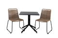 Way cafébord 70x70 med 2 Lindos stapelbar stol svart aluminium/latte rep