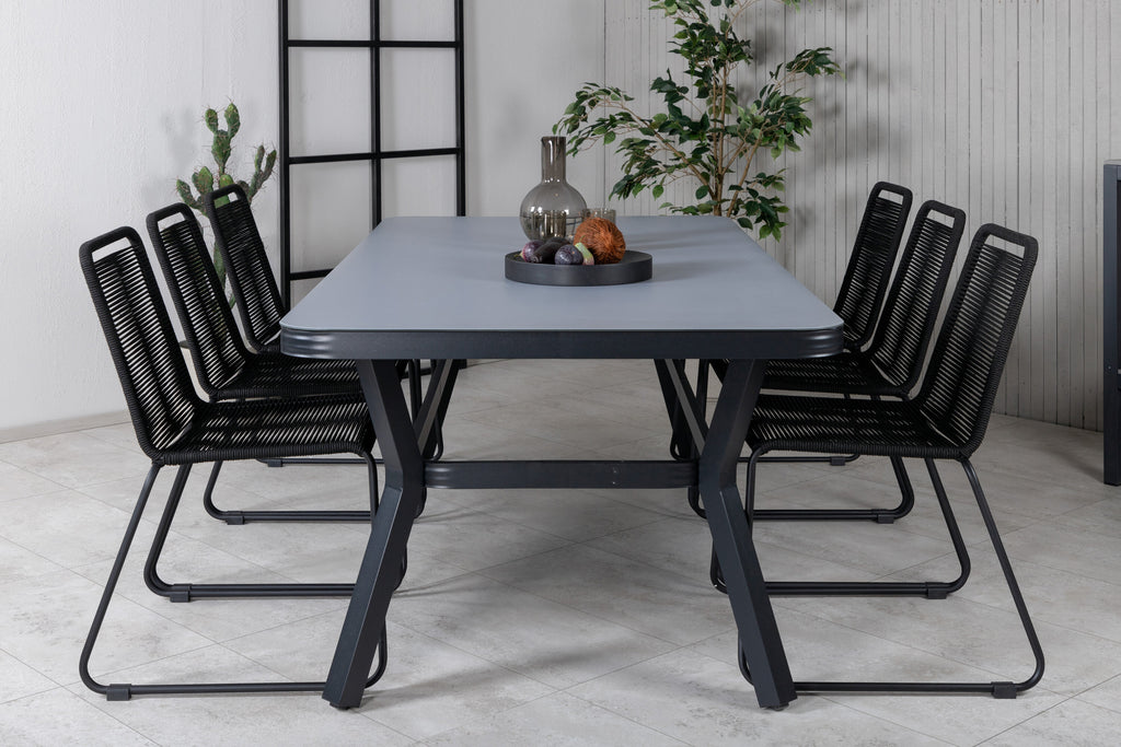 Virya matgrupp med 6 Lindos-stolar svart och grått glas