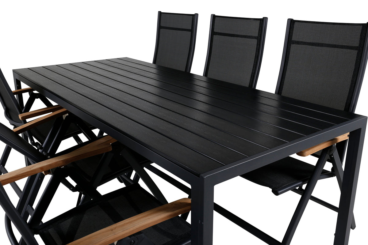 Break matgrupp med 6 Panama Light positionsstolar 205x90 cm svart/teak