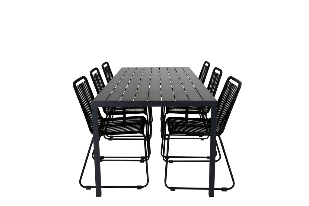 Break matgrupp med 6 Lindos-stolar 205x90 cm svart