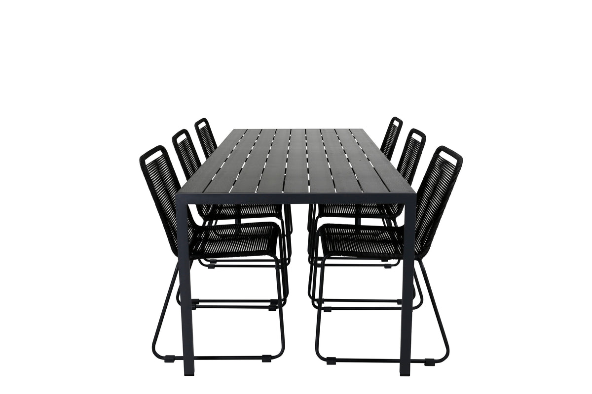 Break matgrupp med 6 Lindos-stolar 205x90 cm svart