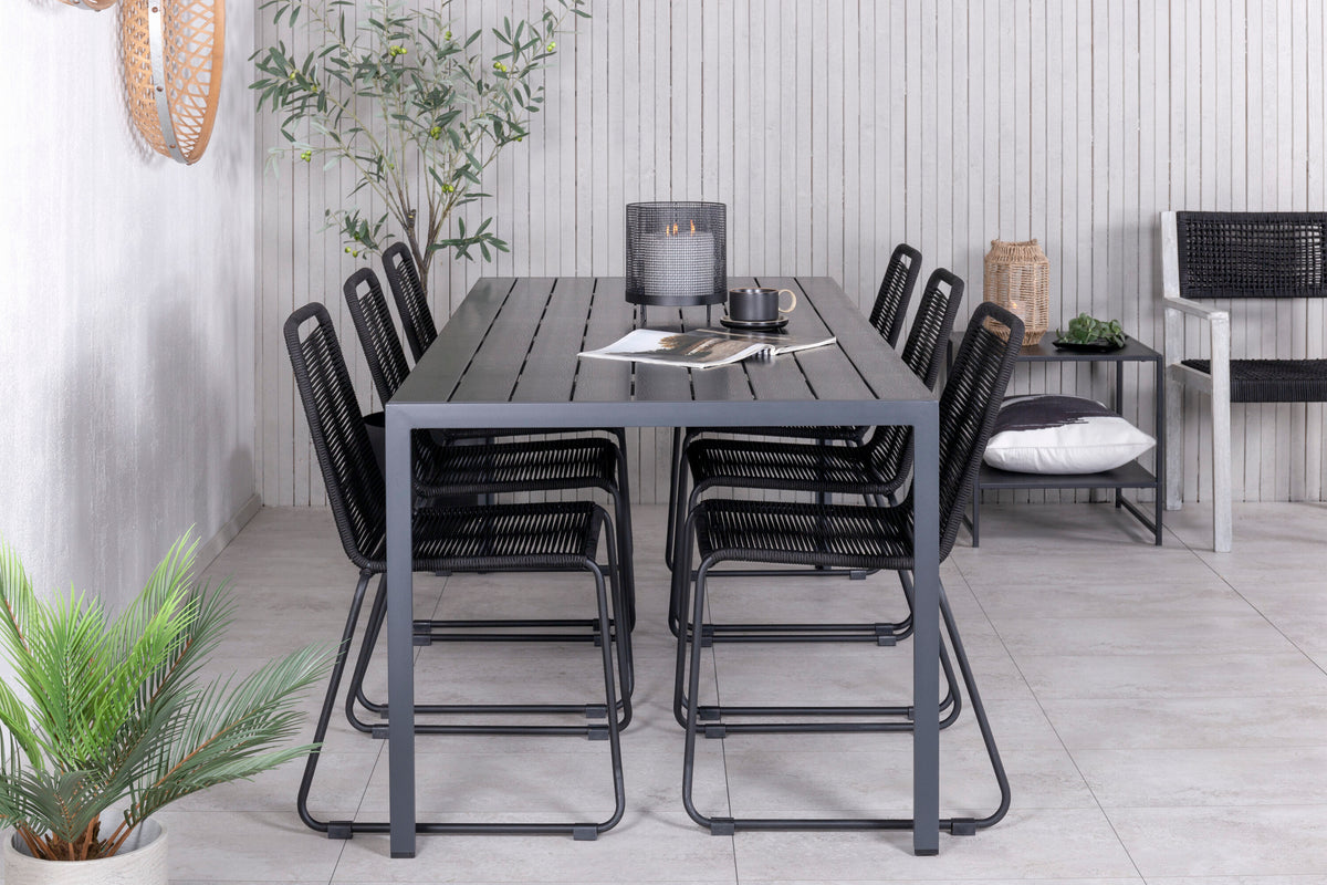 Break matgrupp med 6 Lindos-stolar 205x90 cm svart