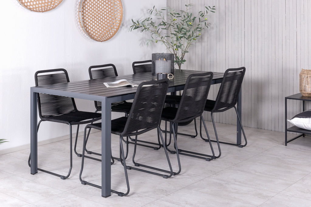 Break matgrupp med 6 Lindos-stolar 205x90 cm svart