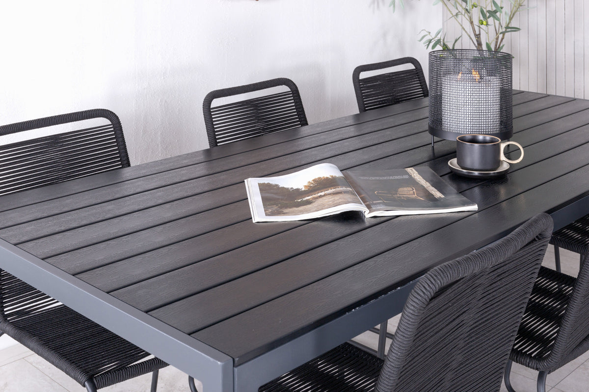 Break matgrupp med 6 Lindos-stolar 205x90 cm svart
