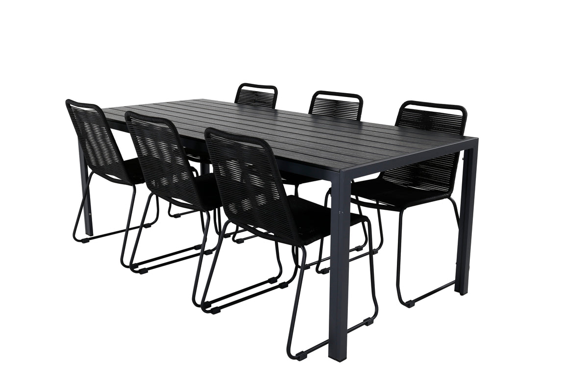 Break matgrupp med 6 Lindos-stolar 205x90 cm svart