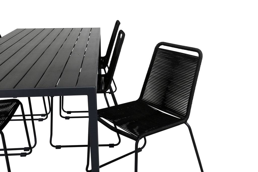 Break matgrupp med 6 Lindos-stolar 205x90 cm svart