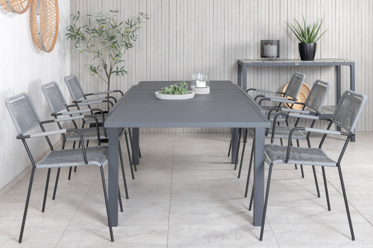 Marbella matgrupp med Lindos karmstolar 160/240 cm svart/grå